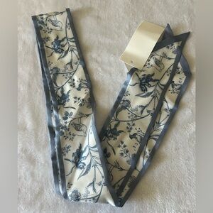 NWT LOFT 100% Silk Skinny Scarf Blue Floral Print